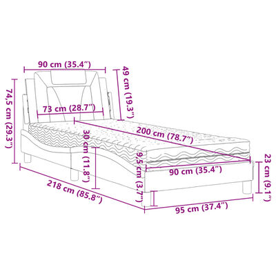 vidaXL Cama con colchón cuero sintético marrón 90x200 cm