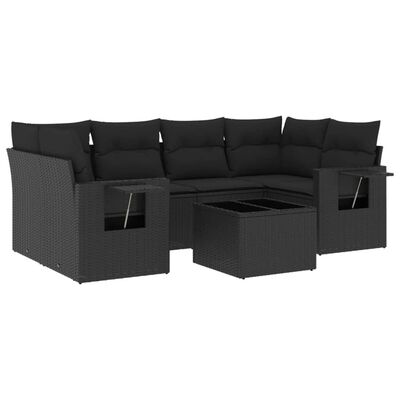 vidaXL Set de comedor de jardín 7 pzas y cojines ratán sintético negro