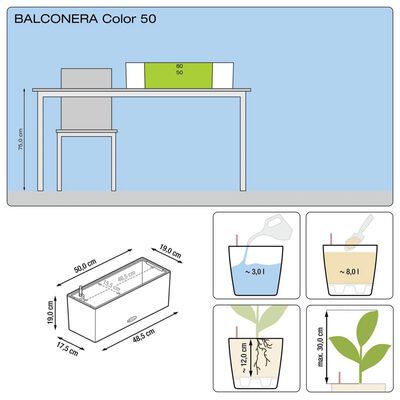 LECHUZA Jardinera Balconera Color 50 ALL-IN-ONE gris pizarra 15673