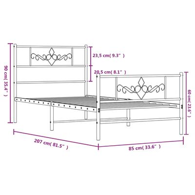 vidaXL Estructura cama sin colchón con estribo metal blanco 80x200 cm