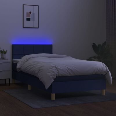 vidaXL Cama box spring con colchón y LED tela azul 90x190 cm