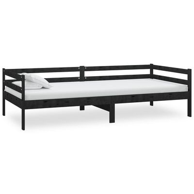 vidaXL Sofá cama con colchón madera de pino maciza negro 90x200 cm