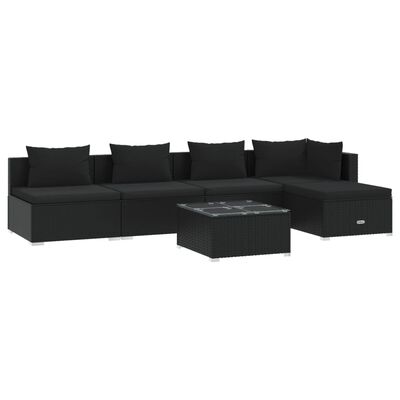 vidaXL Set de muebles de jardín 6 pzas y cojines ratán sintético negro