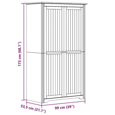 vidaXL Armario BODO madera maciza de pino blanco 99x53,5x173 cm