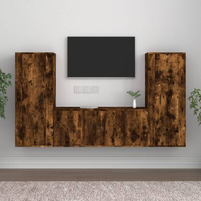 vidaXL Set de muebles de TV 3 pzas madera contrachapada roble ahumado