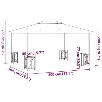 vidaXL Cenador con paredes laterales y techos dobles antracita 3x4 m