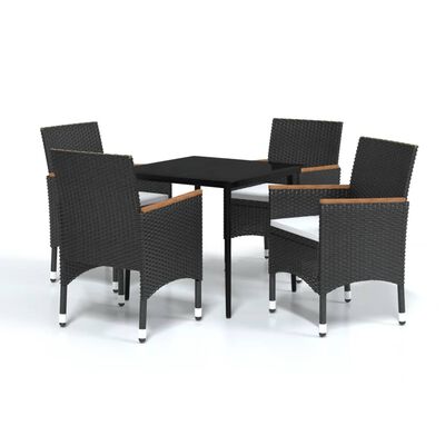 vidaXL Juego de comedor de jardín 5 piezas con cojines negro