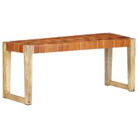 vidaXL Banco de cuero auténtico marrón y madera de mango maciza 110 cm