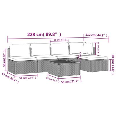 vidaXL Set de muebles de jardín 6 pzas y cojines ratán sintético gris