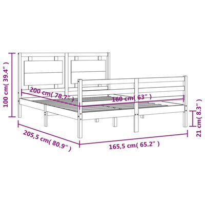 vidaXL Estructura de cama con cabecero madera maciza blanco 160x200 cm