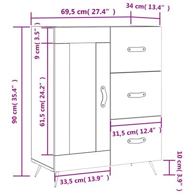 vidaXL Aparador de madera de ingeniería gris hormigón 69,5x34x90 cm