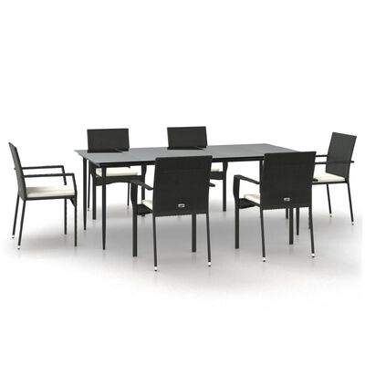 vidaXL Set de comedor de jardín 7 pzas y cojines ratán sintético negro