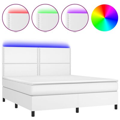 vidaXL Cama box spring colchón y LED cuero sintético blanco 180x200 cm