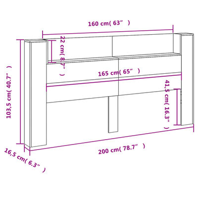 vidaXL Cabecero de cama con LED gris Sonoma 200x16,5x103,5 cm