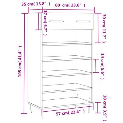 vidaXL Zapatero madera de ingeniería roble marrón 60x35x105 cm