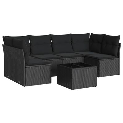 vidaXL Set de comedor de jardín 7 pzas y cojines ratán sintético negro