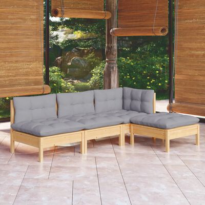 vidaXL Juego de muebles de jardín 4 pzas y cojines madera pino gris