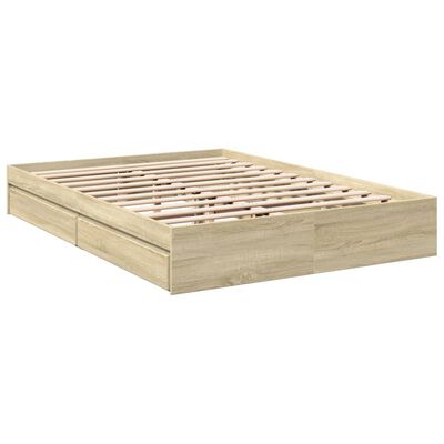 vidaXL Cama con cajones madera ingeniería roble Sonoma 160x200 cm