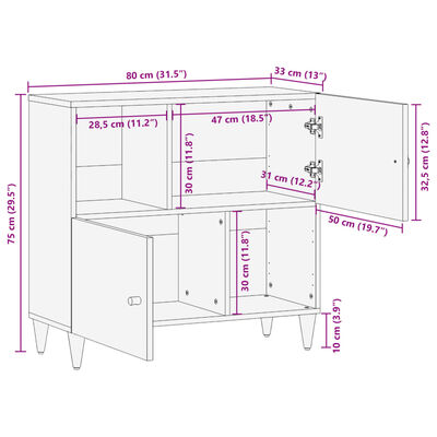 vidaXL Armario auxiliar madera maciza de mango 80x33x75 cm