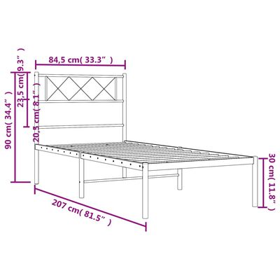 vidaXL Estructura cama sin colchón con cabecero metal negro 80x200 cm