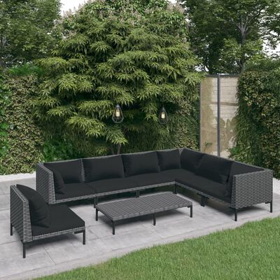 vidaXL Set sofás de jardín 8 pzas cojines ratán sintético gris oscuro