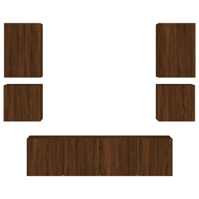 vidaXL Muebles de TV de pared 6 pzas madera de ingeniería marrón roble