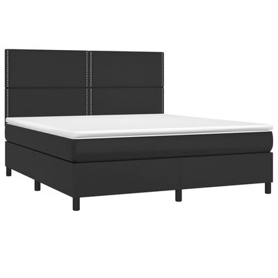 vidaXL Cama box spring colchón y LED cuero sintético negro 180x200 cm