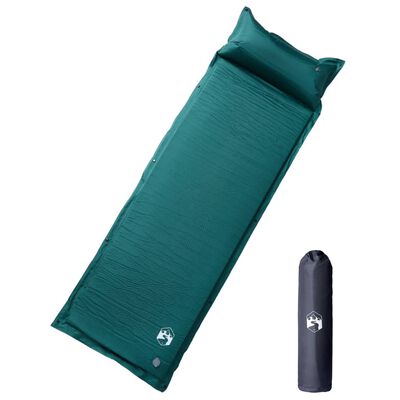 vidaXL Colchón de camping autoinflable con almohada 1 persona verde