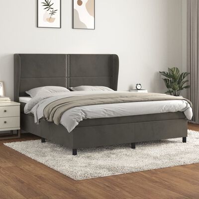 vidaXL Cama box spring con colchón terciopelo gris oscuro 160x200 cm