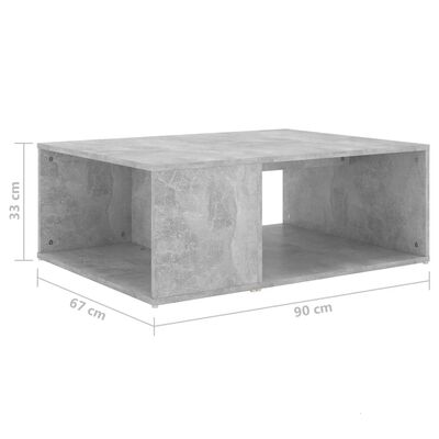 vidaXL Mesa de centro madera contrachapada gris hormigón 90x67x33 cm