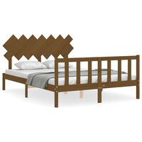 vidaXL Estructura de cama matrimonio con cabecero madera marrón miel