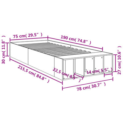 vidaXL Estructura de cama madera de ingeniería roble Sonoma 75x190 cm