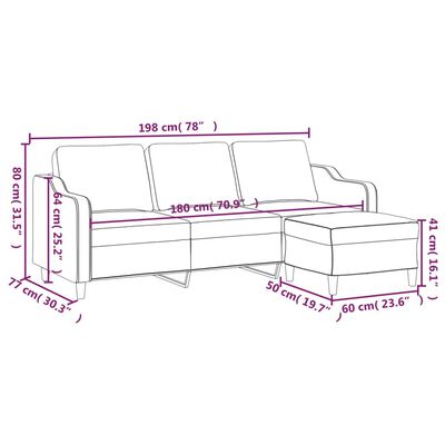 vidaXL Sofá de 3 plazas con taburete de tela gris oscuro 180 cm