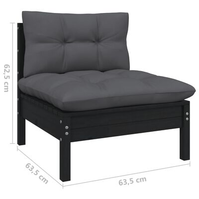 vidaXL Muebles de jardín 13 pzas y cojines negro madera maciza de pino