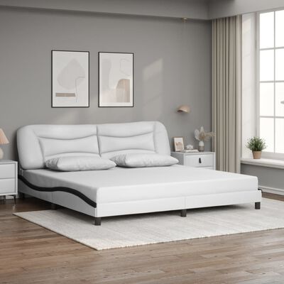 vidaXL Estructura de cama con cabecero cuero sintético blanco y negro