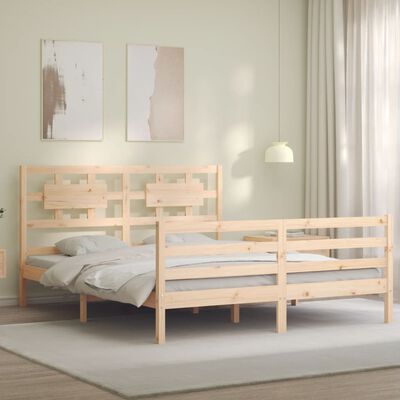 vidaXL Estructura de cama de matrimonio con cabecero madera maciza