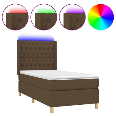 vidaXL Cama box spring colchón y luces LED tela marrón oscuro 80x200cm