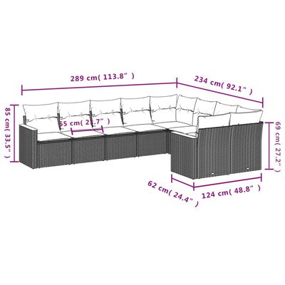 vidaXL Set de sofás de jardín 8 piezas y cojines ratán sintético negro