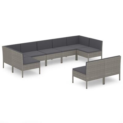 vidaXL Set de muebles de jardín 9 pzas y cojines ratán sintético gris