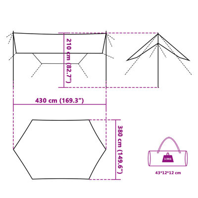 vidaXL Lona de camping impermeable naranja 430x380x210 cm