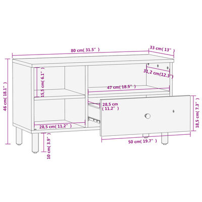 vidaXL Mueble de TV madera maciza de mango negro 80x33x46 cm