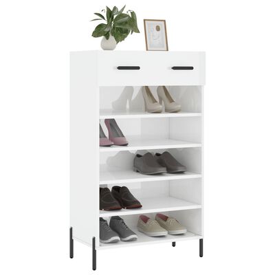 vidaXL Mueble zapatero madera contrachapada blanco brillo 60x35x105 cm