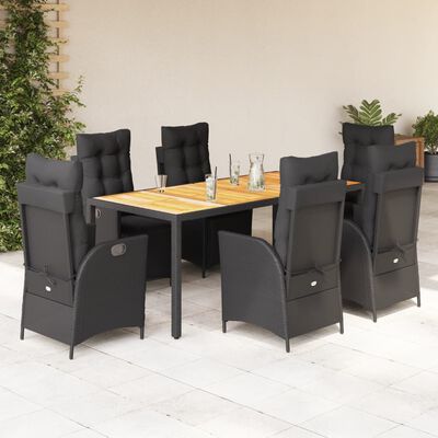 vidaXL Set de comedor de jardín 7 pzas y cojines ratán sintético negro