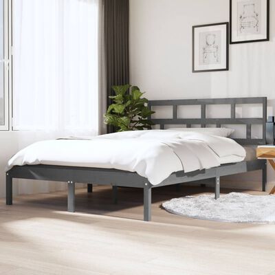 vidaXL Estructura de cama doble madera maciza gris 135x190 cm