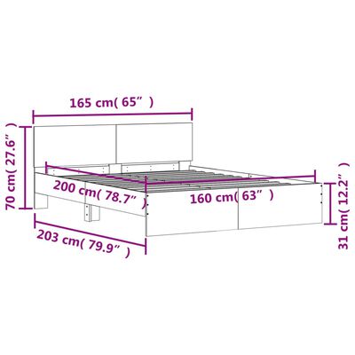 vidaXL Estructura de cama cabecero y luces LED gris Sonoma 160x200 cm