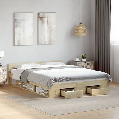 vidaXL Cama con cajones madera ingeniería roble Sonoma 140x190 cm