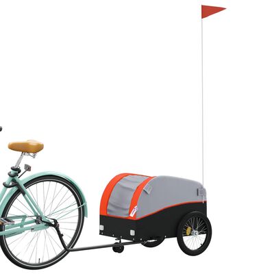 vidaXL Remolque para bicicleta hierro negro y naranja 30 kg