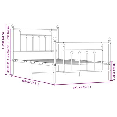 vidaXL Estructura cama sin colchón con estribo metal blanco 100x190 cm