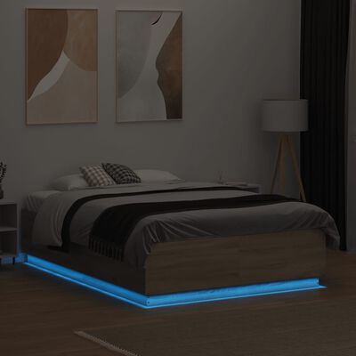 vidaXL Estructura cama con luces LED madera roble Sonoma 140x190 cm