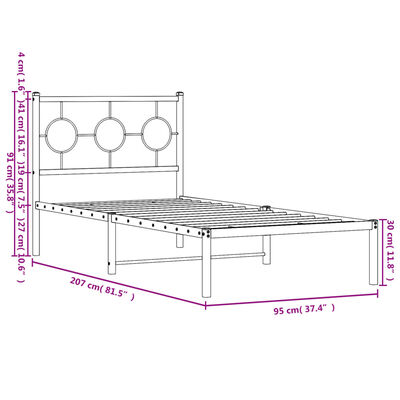 vidaXL Estructura cama sin colchón con cabecero metal negro 90x200 cm